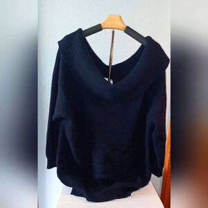 A Vintage Diana Marco Off the Shoulder Black Knit Sweater